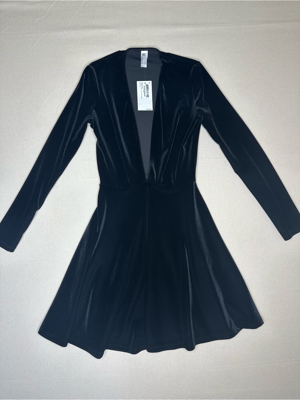 NWT American Apparel Velvet Black Deep V Skater Dress Size Small - Picture 3 of 6
